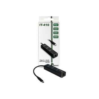 Inter-Tech Argus IT-410 - Hub - 3 x SuperSpeed USB 3.0 + 1 x 10/100/1000