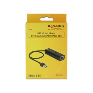 Delock USB 3.0 Hub 3 Port + 1 Port Gigabit LAN 10/100/1000 Mb/s