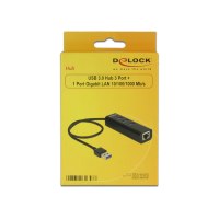 Delock USB 3.0 Hub 3 Port + 1 Port Gigabit LAN 10/100/1000 Mb/s