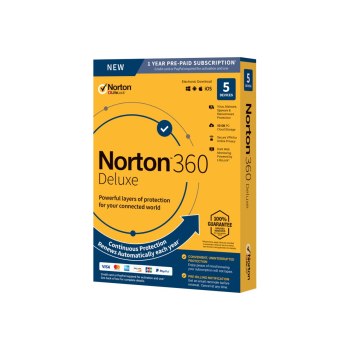Symantec Norton 360 Deluxe - Box-Pack (1 Jahr) - 5 Peripheriegeräte, 50 GB Onlinespeicher