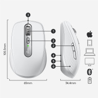 Logitech MX Anywhere 3 for Mac - Maus - Laser - 6 Tasten - kabellos - Bluetooth - kabelloser Empfänger (USB)