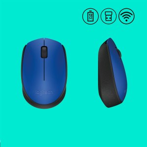 Logitech M170 Wireless Mouse - Ambidextrous - Optical - RF Wireless - 1000 DPI - Black - Blue
