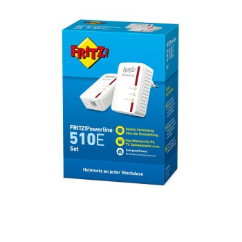 AVM FRITZ!Powerline 510E - Powerline Adapterkit - HomePlug AV (HPAV) - an Wandsteckdose anschließbar (Packung mit 2)