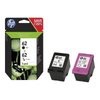 HP 62 Twin Pack - 2er-Pack - Schwarz, Farbe (Cyan, Magenta, Gelb)