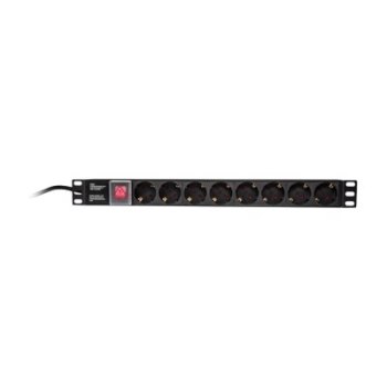 LogiLink Stromverteilungseinheit (Rack - einbaufähig) - Wechselstrom 250 V - 3500 Watt - Eingabe, Eingang power CEE 7/7 - Ausgangsanschlüsse: 8 - 1U - 48.3 cm (19")