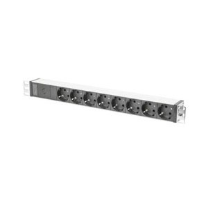 DIGITUS aluminum outlet strip with pre-fuse, 8 safety outlets, 2 m supply IEC C14 plug