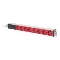 DIGITUS aluminum outlet strip with pre-fuse, 8 safety outlets, 2 m supply IEC C14 plug