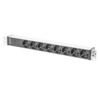 DIGITUS aluminum outlet strip with pre-fuse, 8 safety outlets, 2 m supply IEC C14 plug