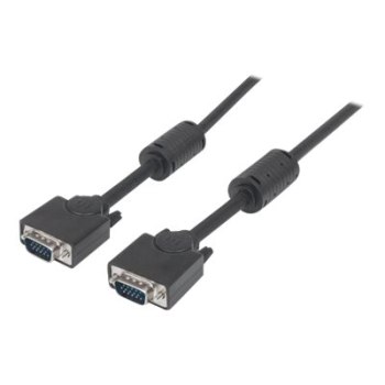 Manhattan VGA Monitor Cable (with Ferrite Cores), 3m, Black, Male to Male, HD15, Cable of higher SVGA Specification (fully compatible)