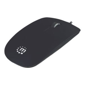 Manhattan Silhouette Sculpted USB Wired Mouse, Black, 1000dpi, USB-A, Optical, Lightweight, Flat, Three Button with Scroll Wheel, Three Year Warranty, Blister