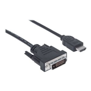 Manhattan HDMI to DVI-D 24+1 Cable, 1.8m, Male to Male, Black, Dual Link, Compatible with DVD-D, Lifetime Warranty, Polybag