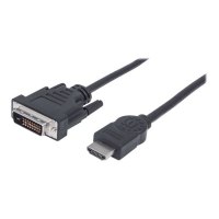 Manhattan HDMI to DVI-D 24+1 Cable, 1.8m, Male to Male, Black, Equivalent to Startech HDMIDVIMM6, Dual Link, Compatible with DVD-D, Lifetime Warranty, Polybag