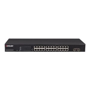 Intellinet 24-Port Gigabit Ethernet PoE+ Web-Managed Switch with 2 SFP Ports, 24 x PoE ports, IEEE 802.3at/af Power over Ethernet (PoE+/PoE), 2 x SFP, Endspan, 19" Rackmount