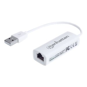 Manhattan USB-A Fast Ethernet Adapter, 10/100 Mbps Network, 480 Mbps (USB 2.0), Hi-Speed USB, RJ45, White, Three Year Warranty, Blister