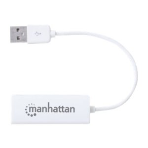 Manhattan USB-A Fast Ethernet Adapter, 10/100 Mbps Network, 480 Mbps (USB 2.0), Hi-Speed USB, RJ45, White, Three Year Warranty, Blister