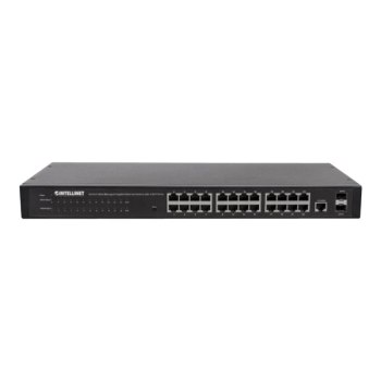 Intellinet 24-Port Network Switch, 24-Port (RJ45), Rackmount, Gigabit, 4 SFP, Ethernet Web-Smart, 10/100/1000 Mbit/ (Euro 2-pin plug)