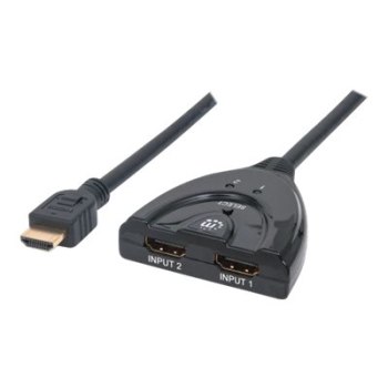 Manhattan HDMI Switch 2-Port, 1080p, Connects x2 HDMI sources to x1 display, Manual Switching (via button)