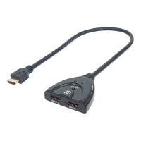 Manhattan HDMI Switch 2-Port, 1080p, Connects x2 HDMI sources to x1 display, Manual Switching (via button)