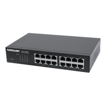 Intellinet 16-Port Gigabit Ethernet Switch, 16-Port RJ45 10/100/1000 Mbps, IEEE 802.3az Energy Efficient Ethernet, Desktop, 19" Rackmount (Euro 2-pin plug)