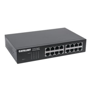 Intellinet 16-Port Gigabit Ethernet Switch, 16-Port RJ45 10/100/1000 Mbps, IEEE 802.3az Energy Efficient Ethernet, Desktop, 19" Rackmount (Euro 2-pin plug)