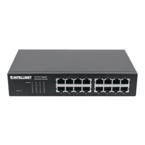 Intellinet 16-Port Gigabit Ethernet Switch, 16-Port RJ45 10/100/1000 Mbps, IEEE 802.3az Energy Efficient Ethernet, Desktop, 19" Rackmount (Euro 2-pin plug)