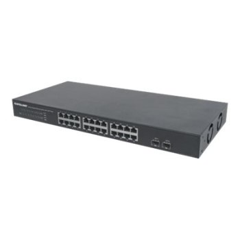 Intellinet 24-Port Gigabit Ethernet Switch with 2 SFP Ports, 24 x 10/100/1000 Mbps RJ45 Ports + 2 x SFP, IEEE 802.3az (Energy Efficient Ethernet), 19" Rackmount, Metal (Euro 2-pin plug)