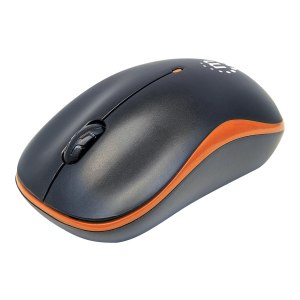 Manhattan Success Wireless Mouse, Black/Orange, 1000dpi, 2.4Ghz (up to 10m), USB, Optical, Three Button with Scroll Wheel, USB micro receiver, AA battery (included), Low friction base, Three Year Warranty, Blister