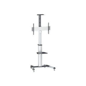 Manhattan TV & Monitor Mount, Trolley Stand, 1 screen, Screen Sizes: 37-65", Silver, VESA 200x200 to 600x400mm, Max 50kg, LFD, Lifetime Warranty - Wagen - für Flachbildschirm / AV-Ausrüstung - Schwarz, Silber - Bildschirmgröße: 94-177.8 cm (37"-70")