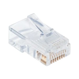 Intellinet 100er-Pack Cat5e RJ45-Modularstecker Pro Line, UTP, 3-Punkt-Aderkontaktierung, für Massivdraht, 100 Stecker im Becher, 50 µ vergoldete Kontakte - Netzwerkanschluss - RJ-45 (M)