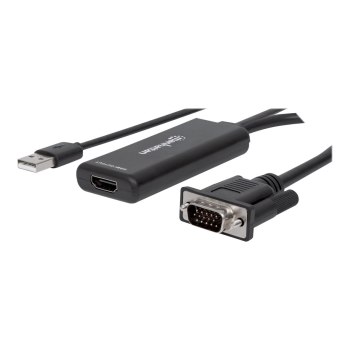 Manhattan VGA and USB-A to HDMI Converter, Analog VGA Video and USB Audio to Digital HDMI Signal, 1920x1080, 1080p@60Hz, 24-bit colour, 1.65 Gbps / 165 MHz, Three Year Warranty, Blister - Adapterkabel - USB, HD-15 (VGA)