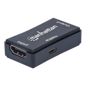 Manhattan HDMI Repeater, 4K@60Hz, Active, Boosts HDMI Signal up to 40m, Black, Three Year Warranty, Blister