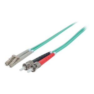 Intellinet Fibre Optic Patch Cable, OM3, ST/LC, 1m, Aqua, Duplex, Multimode, 50/125 Âµm, LSZH, Fiber, Lifetime Warranty, Polybag