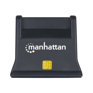 Manhattan USB-A Smart/SIM Card Reader, 480 Mbps (USB 2.0), Desktop Standing, Friction Type compatible, Hi-Speed USB, Cable 86cm, Black, Three Year Warranty, Blister