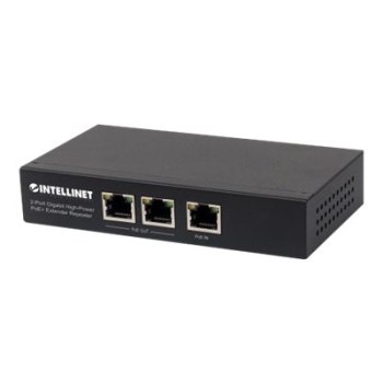 Intellinet 2-Port Gigabit High-Power PoE+ Extender Repeater, IEEE 802.3at/af Power over Ethernet (PoE+/PoE), metal