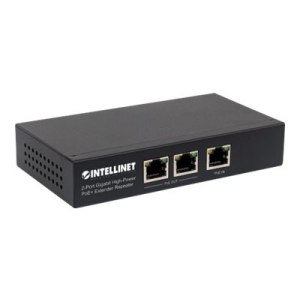 Intellinet 2-Port Gigabit High-Power PoE+ Extender Repeater, IEEE 802.3at/af Power over Ethernet (PoE+/PoE), metal