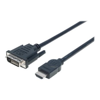 Manhattan HDMI to DVI-D 24+1 Cable, 3m, Male to Male, Black, Dual Link, Compatible with DVD-D, Lifetime Warranty, Polybag