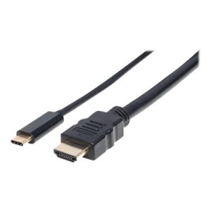 Manhattan USB-C to HDMI Cable, 4K@60Hz, 2m, Black, Equivalent to Startech CDP2HD2MBNL, Male to Male, Three Year Warranty, Polybag