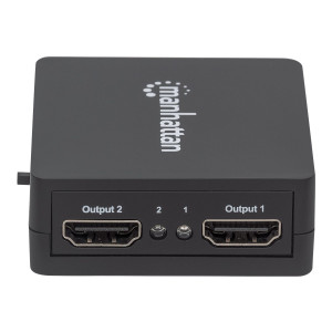 Manhattan HDMI Splitter 2-Port , 1080p, Black, Displays output from x1 HDMI source to x2 HD displays (same output to both displays), USB-A Powered (cable included, 0.7m), Three Year Warranty, Retail Box