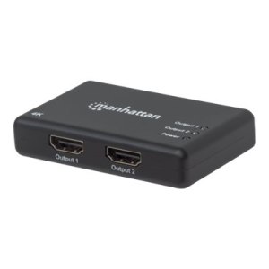 Manhattan HDMI Splitter 2-Port , 4K@30Hz, Displays output from x1 HDMI source to x2 HD displays (same output to both displays), AC Powered (cable 0.9m), Black, Three Year Warranty, Retail Box