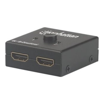 Manhattan HDMI Switch 2-Port, 4K@30Hz, Bi-Directional, Black, Displays output from x1 HDMI source to x2 HD displays (same output to both displays) or Connects x2 HDMI sources to x1 display, Manual Selection, No external power required, 3 Year Warranty