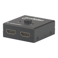 Manhattan HDMI Switch 2-Port, 4K@30Hz, Bi-Directional, Black, Displays output from x1 HDMI source to x2 HD displays (same output to both displays) or Connects x2 HDMI sources to x1 display, Manual Selection, No external power required, 3 Year Warranty - V