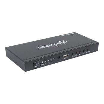 Manhattan 1080p 4-Port HDMI Multiviewer Switch, Switch with Four Inputs on One Display, Video Bandwidth Amplifier, Remote Control, Black, Three Year Warranty, Box - Video/Audio-Schalter - 4 x HDMI - Desktop