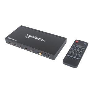 Manhattan 1080p 4-Port HDMI Multiviewer Switch, Switch with Four Inputs on One Display, Video Bandwidth Amplifier, Remote Control, Black, Three Year Warranty, Box - Video/Audio-Schalter - 4 x HDMI - Desktop