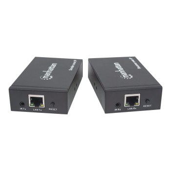 Manhattan 1080p HDMI over IP Extender Kit, Extends 1080p Signal up to 120m with a Network Switch and Single Ethernet Cable, IR Support, Black, Three Year Warranty, Box