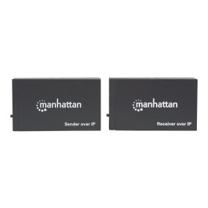 Manhattan 1080p HDMI over IP Extender Kit, Extends 1080p Signal up to 120m with a Network Switch and Single Ethernet Cable, IR Support, Black, Three Year Warranty, Box