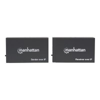 Manhattan 1080p HDMI over IP Extender Kit, Extends 1080p Signal up to 120m with a Network Switch and Single Ethernet Cable, IR Support, Black, Three Year Warranty, Box