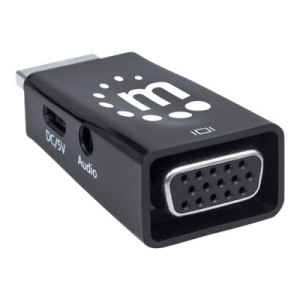 Manhattan HDMI auf VGA-Mikrokonverter, HDMI-Stecker auf VGA-Buchse mit Audio, optionaler USB Micro B-Stromport, schwarz - Videoadapter - HDMI männlich zu HD-15 (VGA)