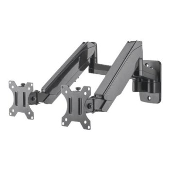 Manhattan TV & Monitor Mount, Wall, Full Motion (Gas Spring), 2 screens, Screen Sizes: 17-32", Black, Dual Screen, VESA 75x75 to 100x100mm, Max 8kg (each), Tilt & Swivel with 3 Pivots, Lifetime Warranty