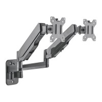 Manhattan TV & Monitor Mount, Wall, Full Motion (Gas Spring), 2 screens, Screen Sizes: 17-32", Black, Dual Screen, VESA 75x75 to 100x100mm, Max 8kg (each), Tilt & Swivel with 3 Pivots, Lifetime Warranty