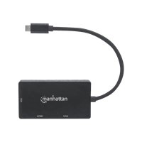 Manhattan USB-C Dock/Hub, Ports (x3): DVI-I, HDMI and VGA Ports, Note: Only One Port can be used at a time, External Power Supply Not Needed, Cable 10cm, Black, Three Year Warranty, Blister - Videoadapter - 24 pin USB-C männlich zu HD-15 (VGA)